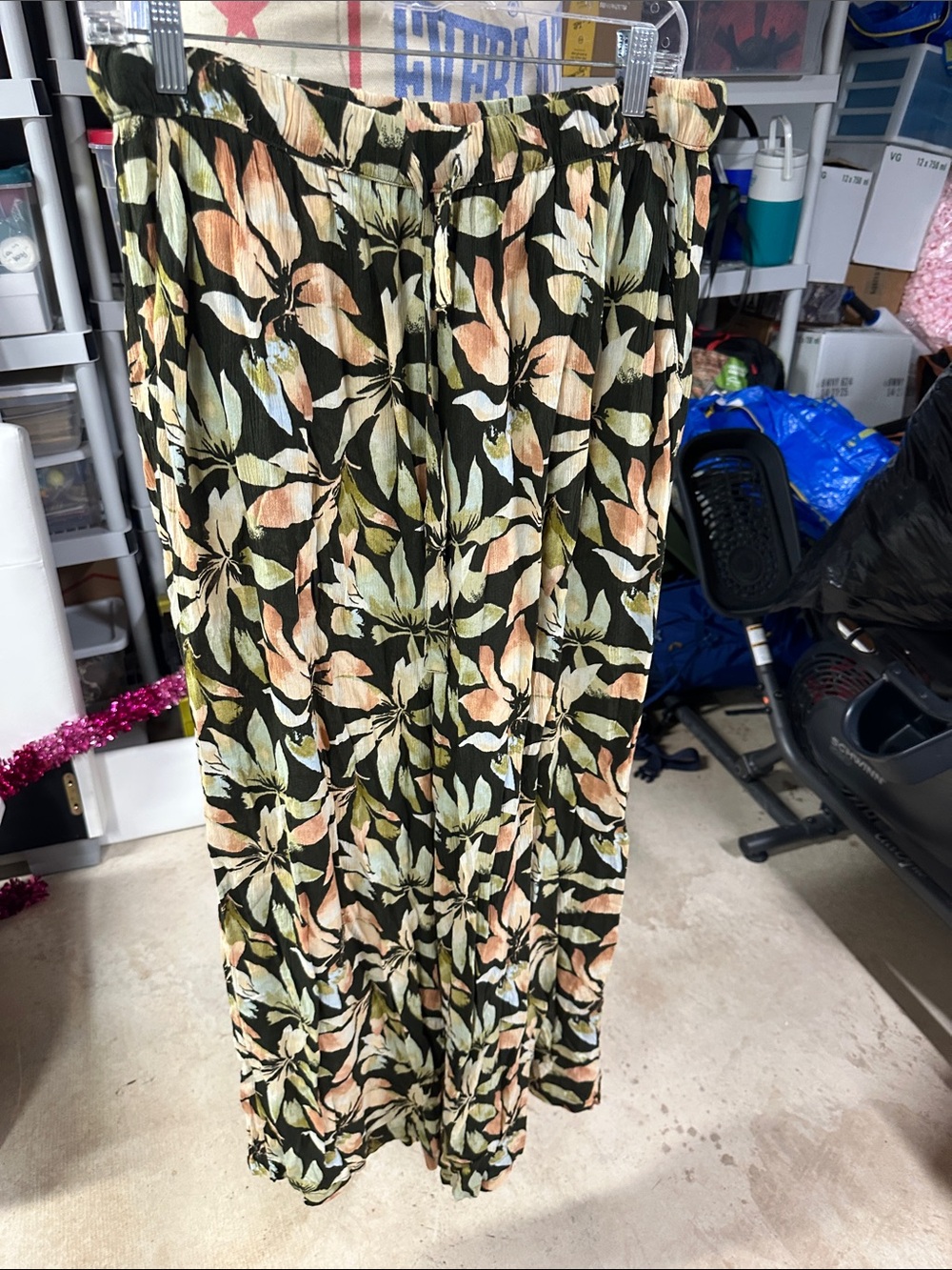 Volcom Black Wide-Leg Pants with Peach & Sage Floral